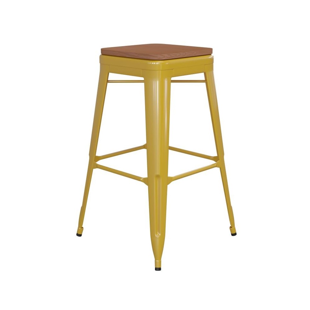 30" Yellow Stool-Teak Seat