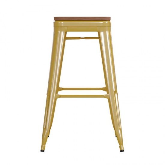 30" Yellow Stool-Teak Seat