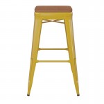 30" Yellow Stool-Teak Seat