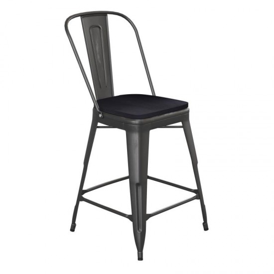 24" Black Metal Stool-Black Seat