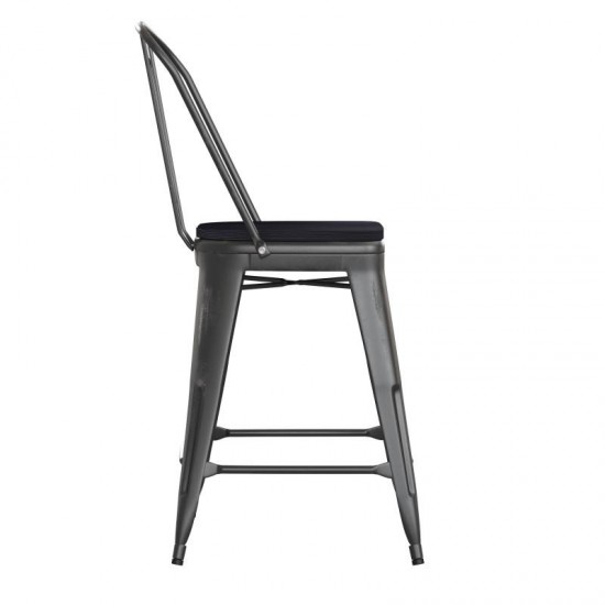 24" Black Metal Stool-Black Seat