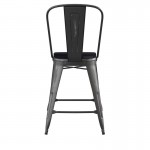 24" Black Metal Stool-Black Seat