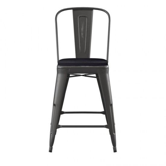 24" Black Metal Stool-Black Seat