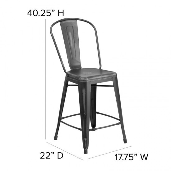 24" Black Metal Stool-Black Seat