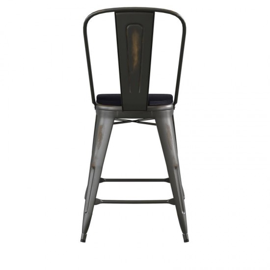 24" Copper Metal Stool-Black Seat
