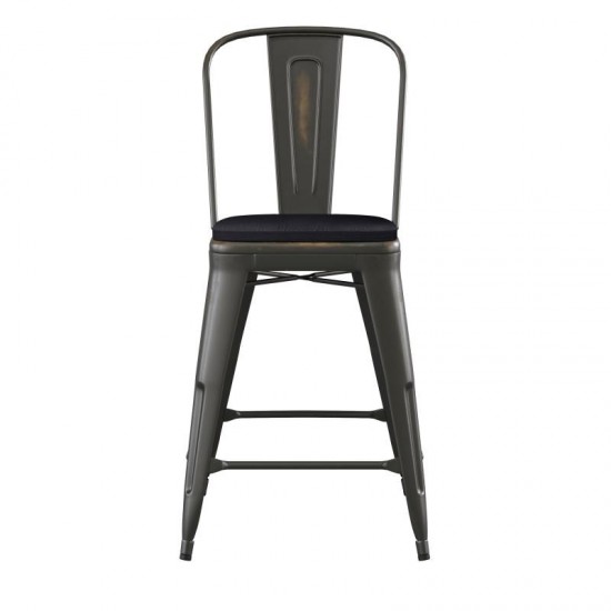 24" Copper Metal Stool-Black Seat