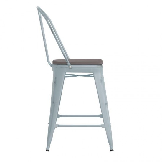 24" Green-Bl Metal Stool-Gray Seat