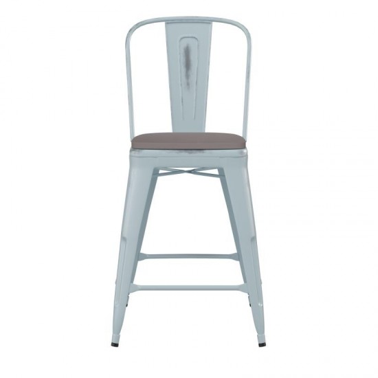 24" Green-Bl Metal Stool-Gray Seat