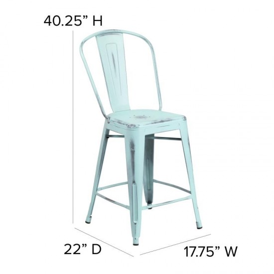 24" Green-Bl Metal Stool-Gray Seat