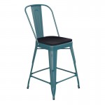 24" Blue-Tl Metal Stool-Black Seat