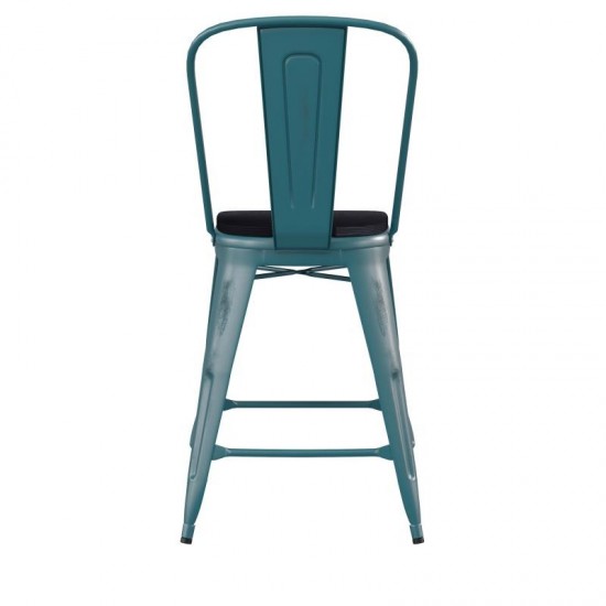 24" Blue-Tl Metal Stool-Black Seat