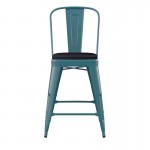 24" Blue-Tl Metal Stool-Black Seat