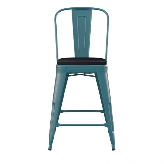 24" Blue-Tl Metal Stool-Black Seat