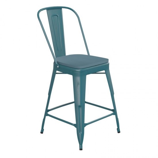 24" Blue-Tl Metal Stool-Teal Seat