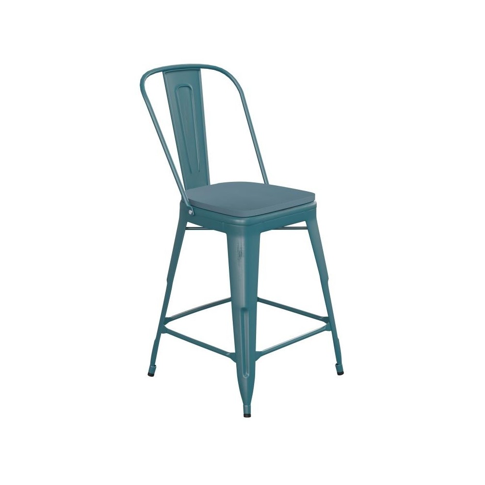 24" Blue-Tl Metal Stool-Teal Seat