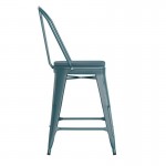 24" Blue-Tl Metal Stool-Teal Seat