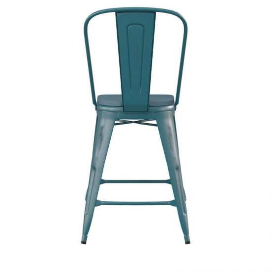 24" Blue-Tl Metal Stool-Teal Seat