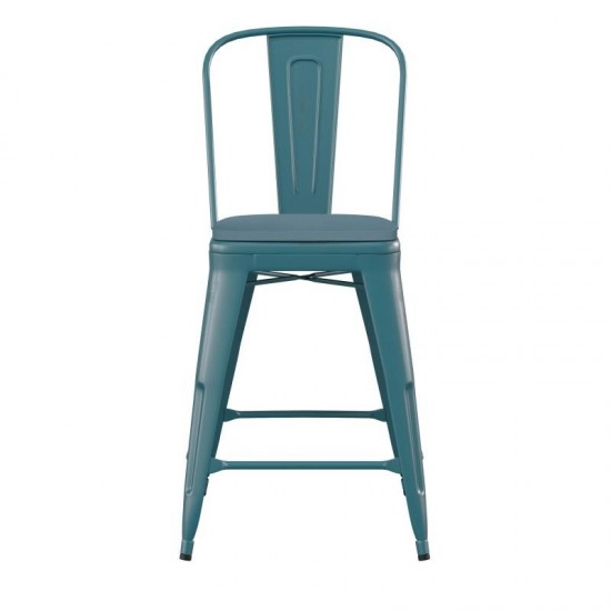 24" Blue-Tl Metal Stool-Teal Seat