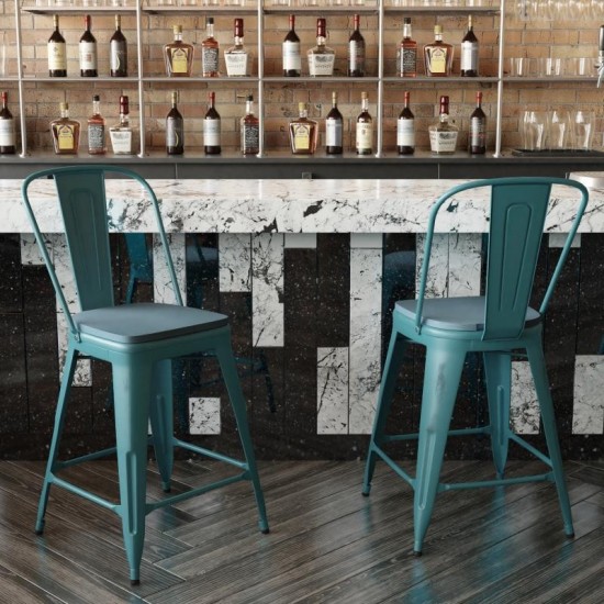 24" Blue-Tl Metal Stool-Teal Seat