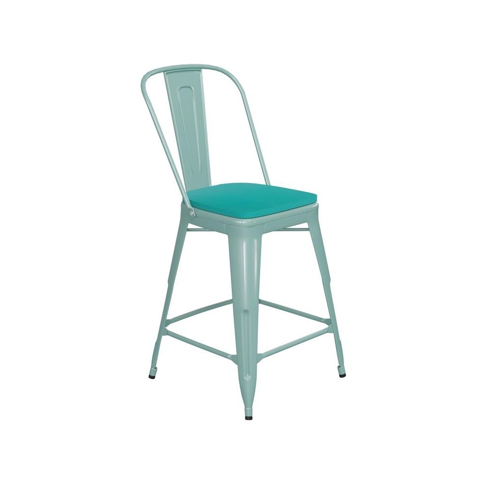 24" Mint Metal Stool-Mint Seat