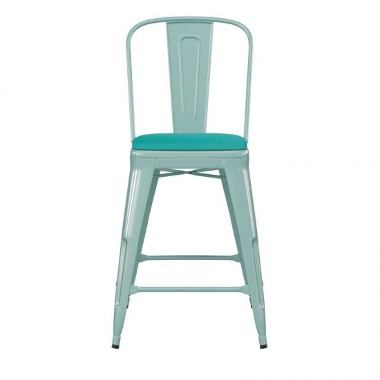 24" Mint Metal Stool-Mint Seat