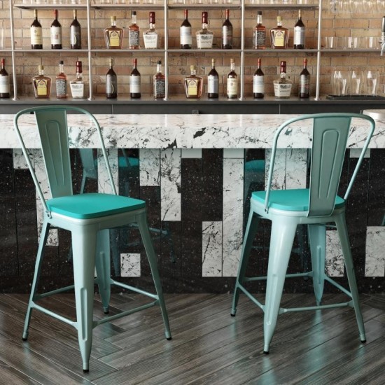 24" Mint Metal Stool-Mint Seat