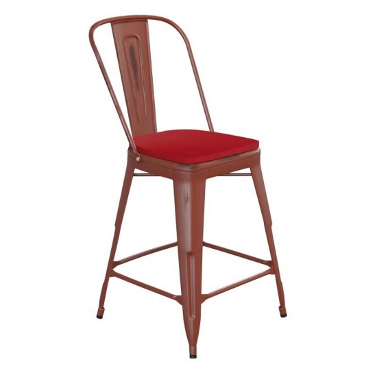 24" Red Metal Stool-Red Seat