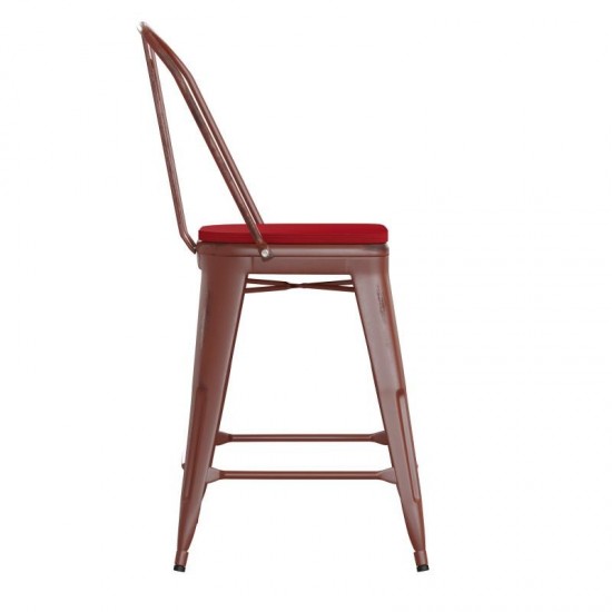 24" Red Metal Stool-Red Seat