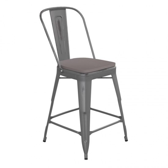 24" Silver Metal Stool-Gray Seat