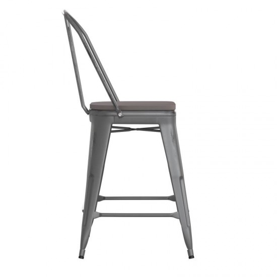 24" Silver Metal Stool-Gray Seat