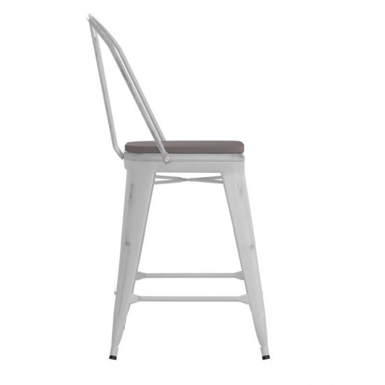 24" White Metal Stool-Gray Seat