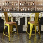 24" Yellow Metal Stool-Teak Seat