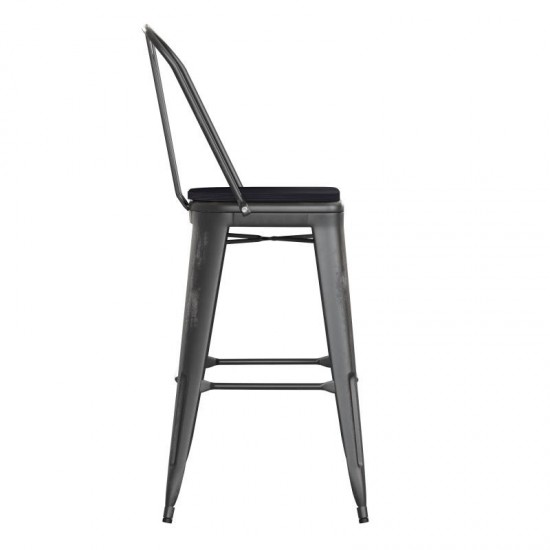 Black Metal Stool-Black Seat