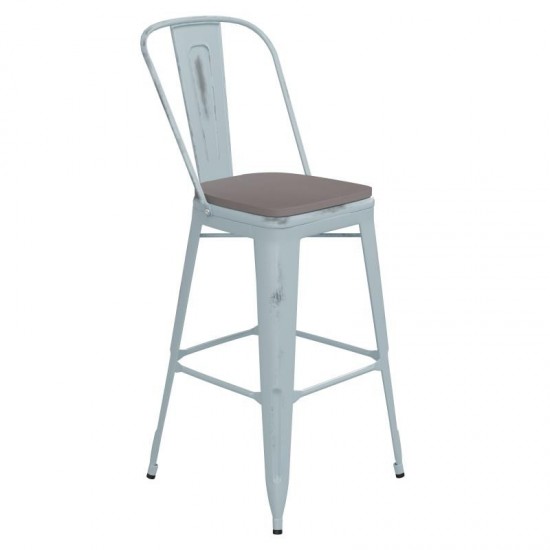 Green-Bl Metal Stool-Gray Seat