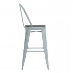 Green-Bl Metal Stool-Gray Seat