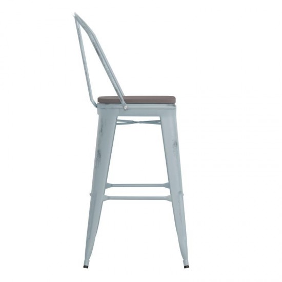 Green-Bl Metal Stool-Gray Seat