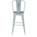 Green-Bl Metal Stool-Gray Seat