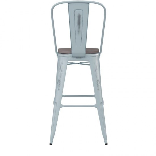 Green-Bl Metal Stool-Gray Seat