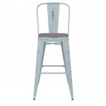 Green-Bl Metal Stool-Gray Seat