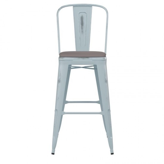 Green-Bl Metal Stool-Gray Seat