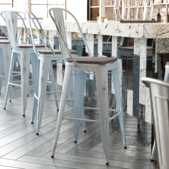 Green-Bl Metal Stool-Gray Seat