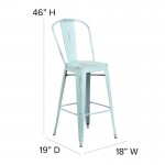 Green-Bl Metal Stool-Gray Seat