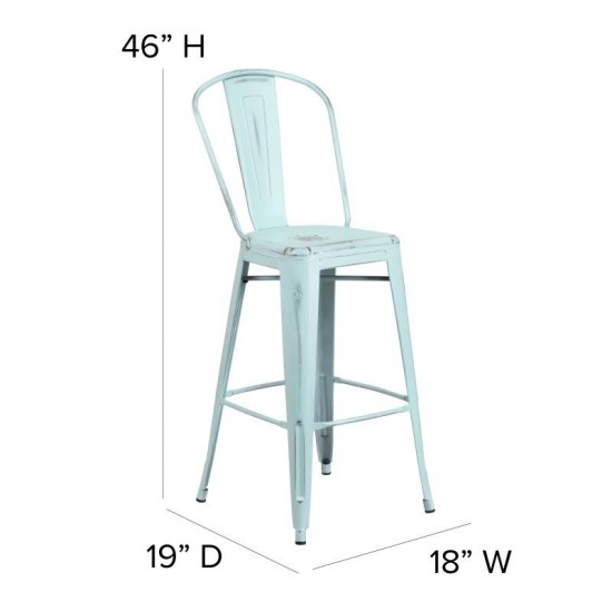 Green-Bl Metal Stool-Gray Seat