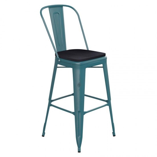 Blue-Tl Metal Stool-Black Seat