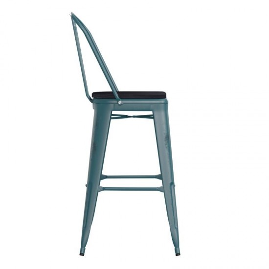 Blue-Tl Metal Stool-Black Seat