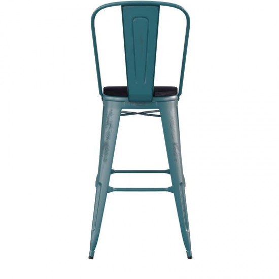 Blue-Tl Metal Stool-Black Seat