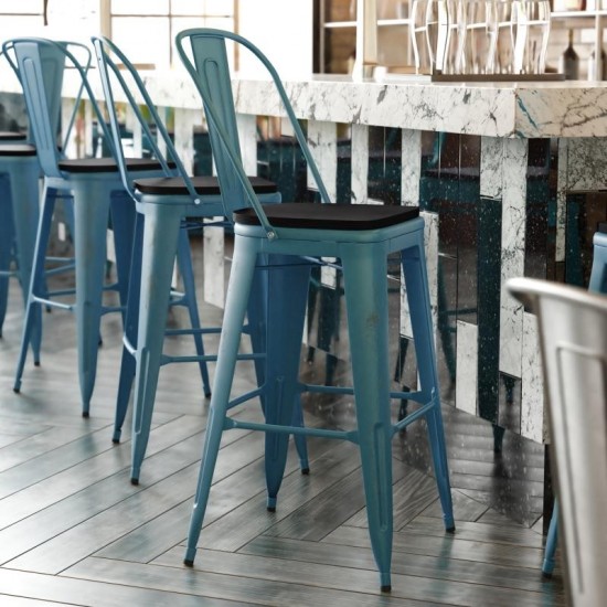 Blue-Tl Metal Stool-Black Seat