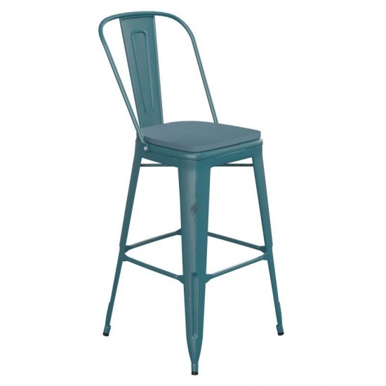 Blue-Tl Metal Stool-Teal Seat