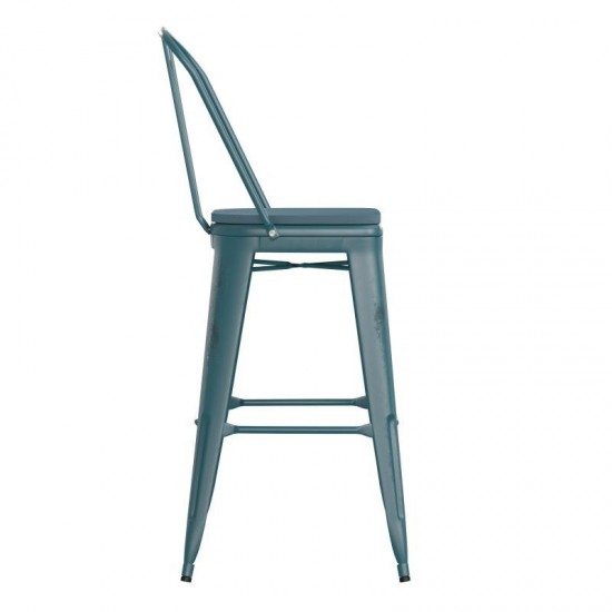 Blue-Tl Metal Stool-Teal Seat