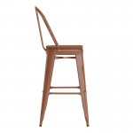 Orange Metal Stool-Teak Seat